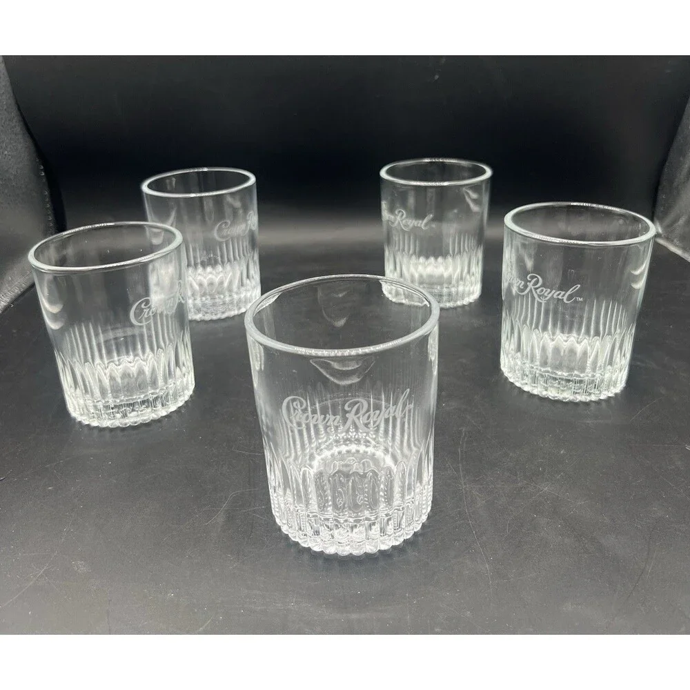Authentic Crown Royal Low Ball Whiskey Rocks Glass Tumblers Set of 5 - 3.5